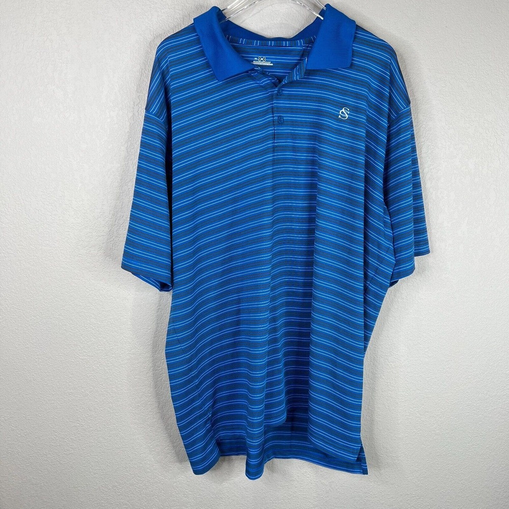 Under Armour‎ Men's Classic Striped Polo Shirt Short Sleeve Blue Size XL